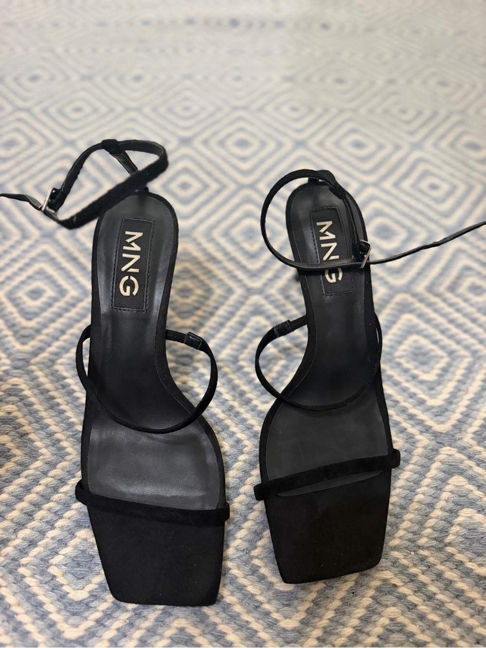 Mango Black Minimal Strappy Square-Toe Heels